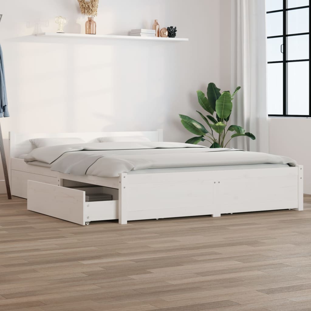 vidaXL Bed Frame without Mattress with Drawers White 160x200 cm