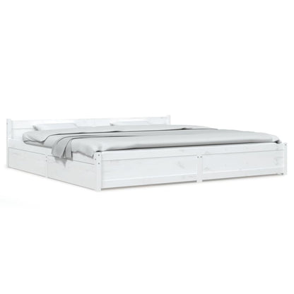 vidaXL Bed Frame without Mattress with Drawers White Super King