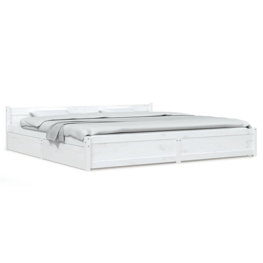 vidaXL Bed Frame without Mattress with Drawers White Super King