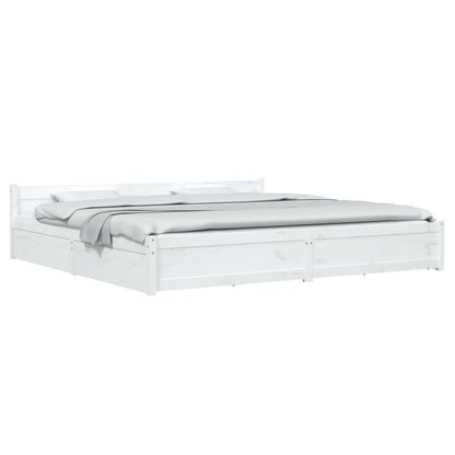 vidaXL Bed Frame without Mattress with Drawers White Super King