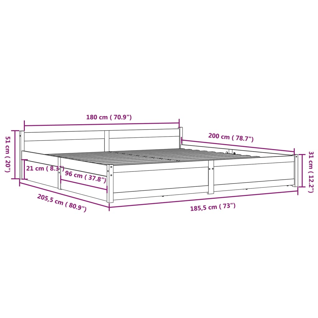 vidaXL Bed Frame without Mattress with Drawers White Super King