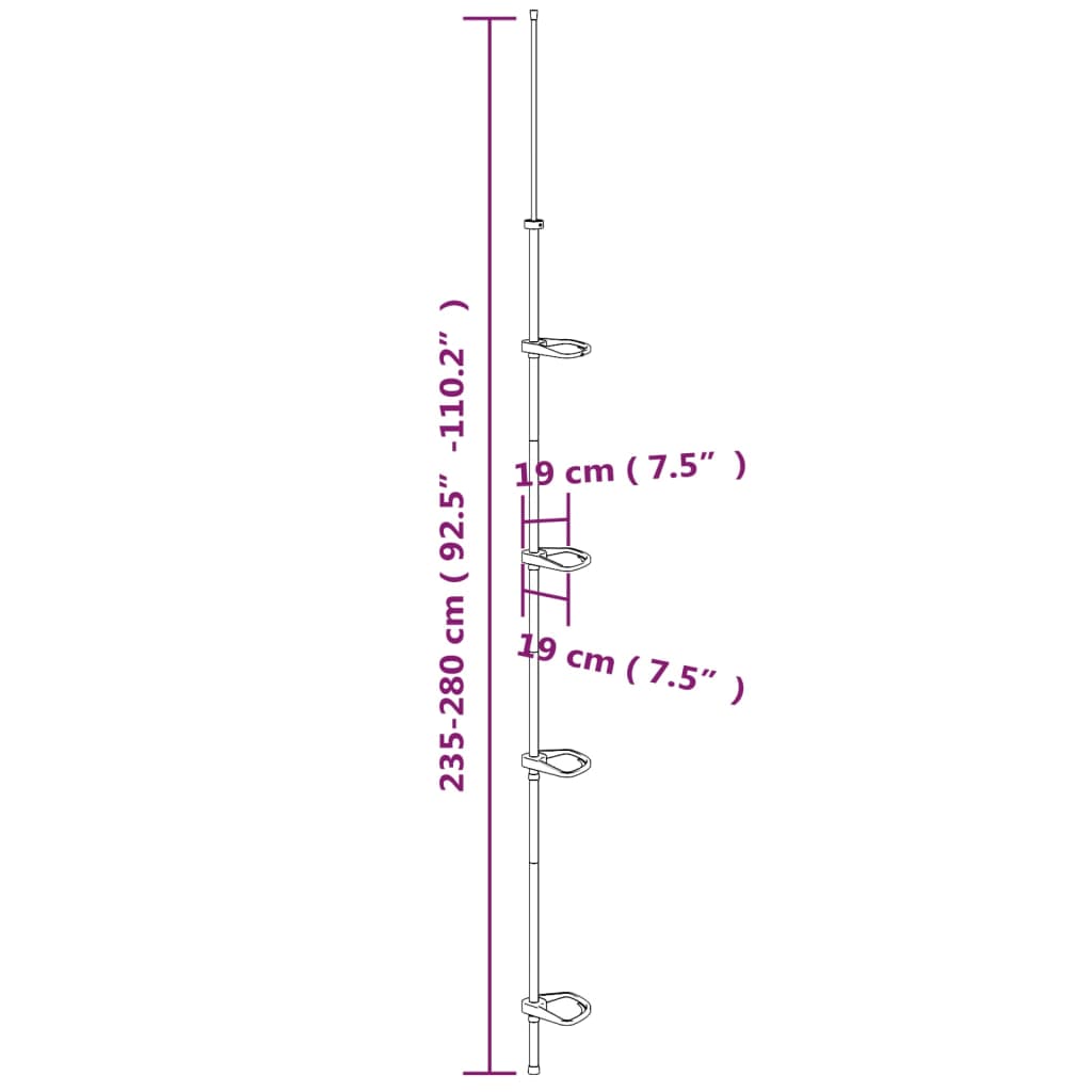 vidaXL 4-Tier Telescopic Shower Corner Shelf Silver Aluminium