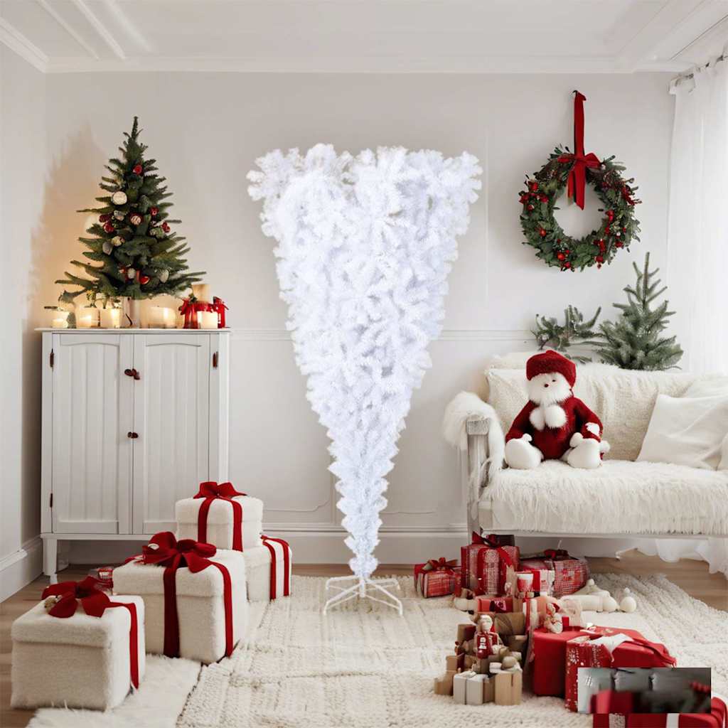 vidaXL Upside-down Artificial Christmas Tree PVC, steel White