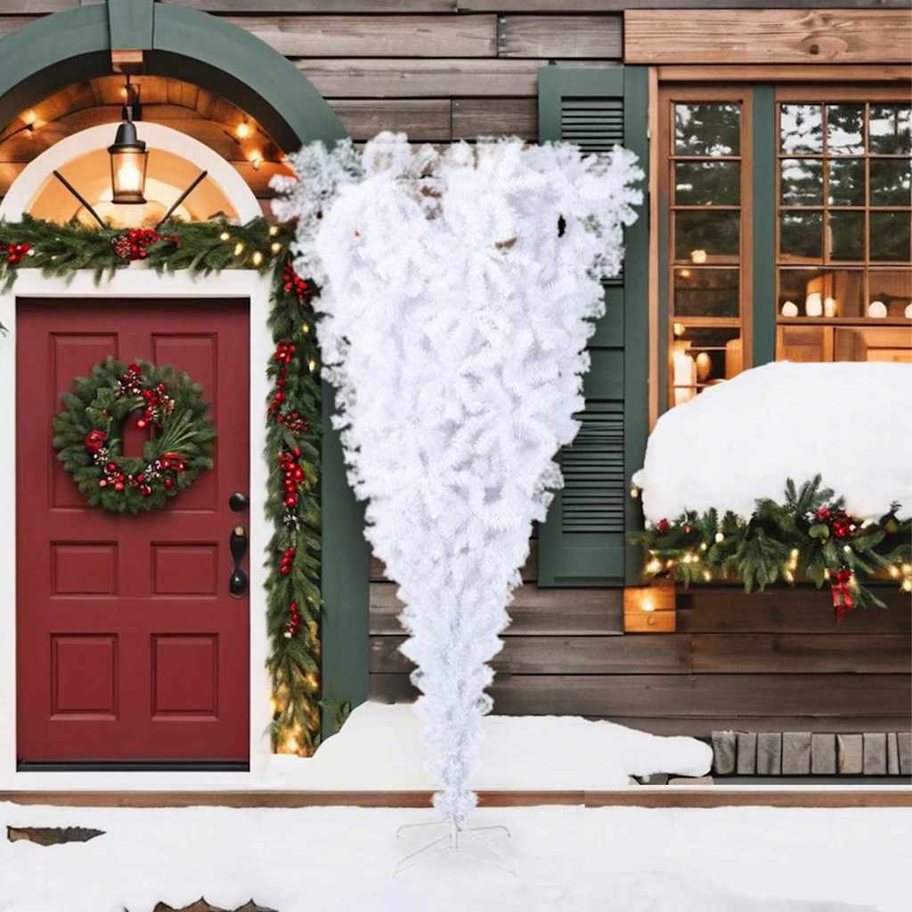vidaXL Upside-down Artificial Christmas Tree PVC, Steel White