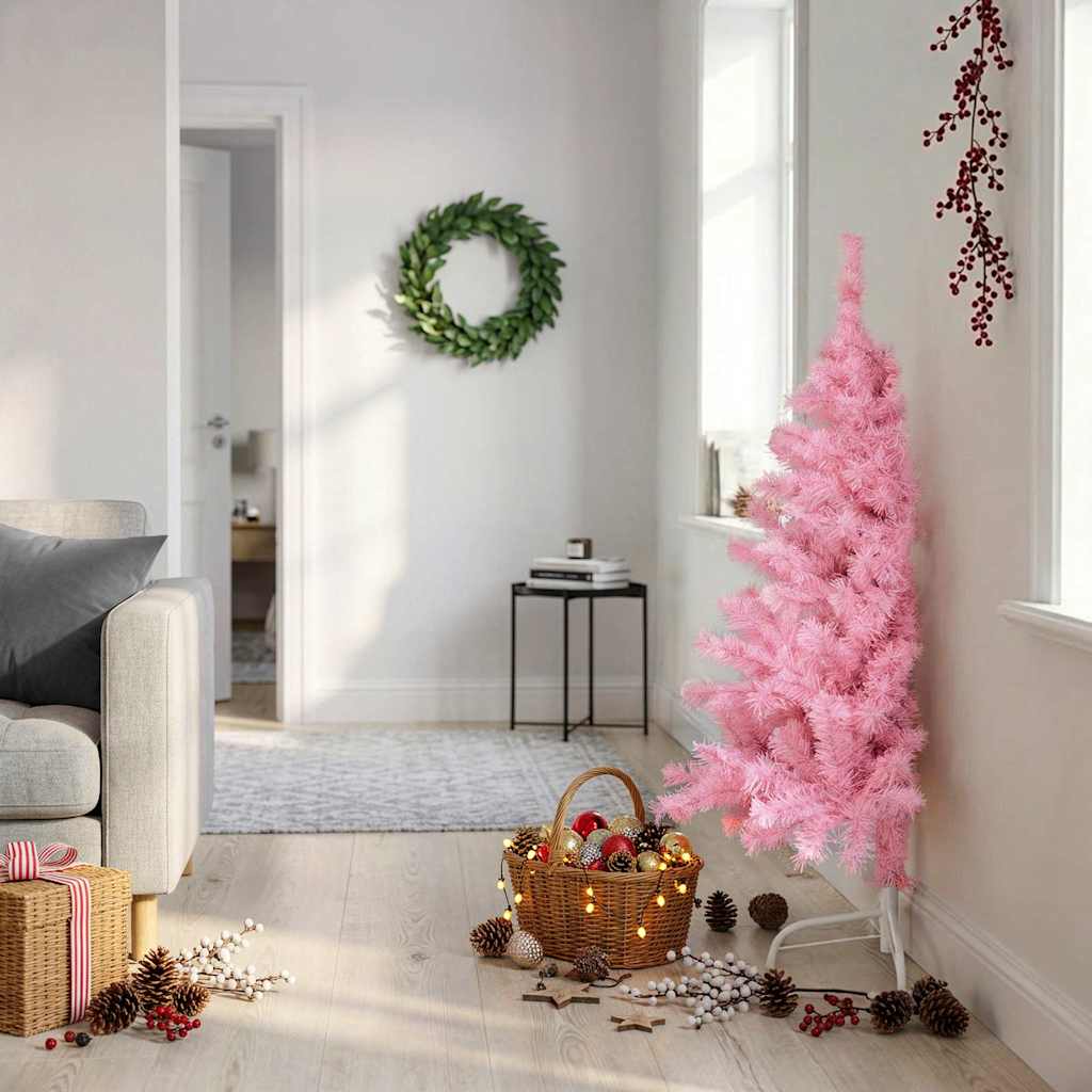vidaXL Artificial Half Christmas Tree with Stand Pink 120 cm PVC