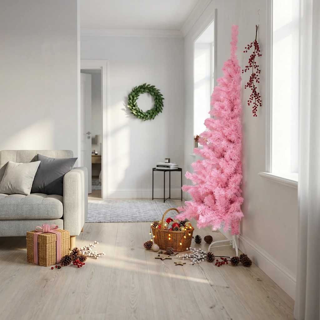 vidaXL Artificial Half Christmas Tree with Stand Pink 180 cm PVC