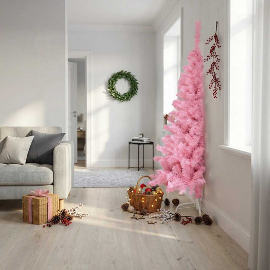 vidaXL Artificial Half Christmas Tree with Stand Pink 180 cm PVC