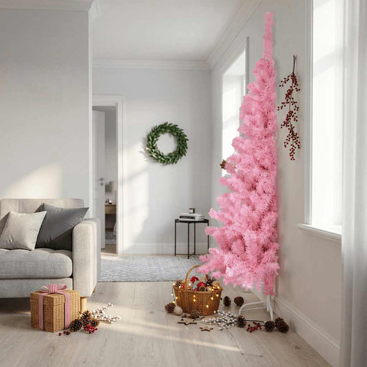 vidaXL Artificial Half Christmas Tree with Stand Pink 240 cm PVC