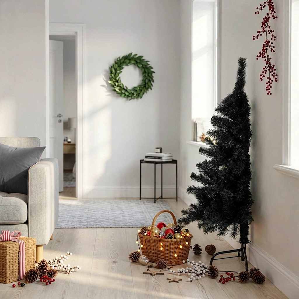 vidaXL Artificial Half Christmas Tree with Stand Black 120 cm PVC