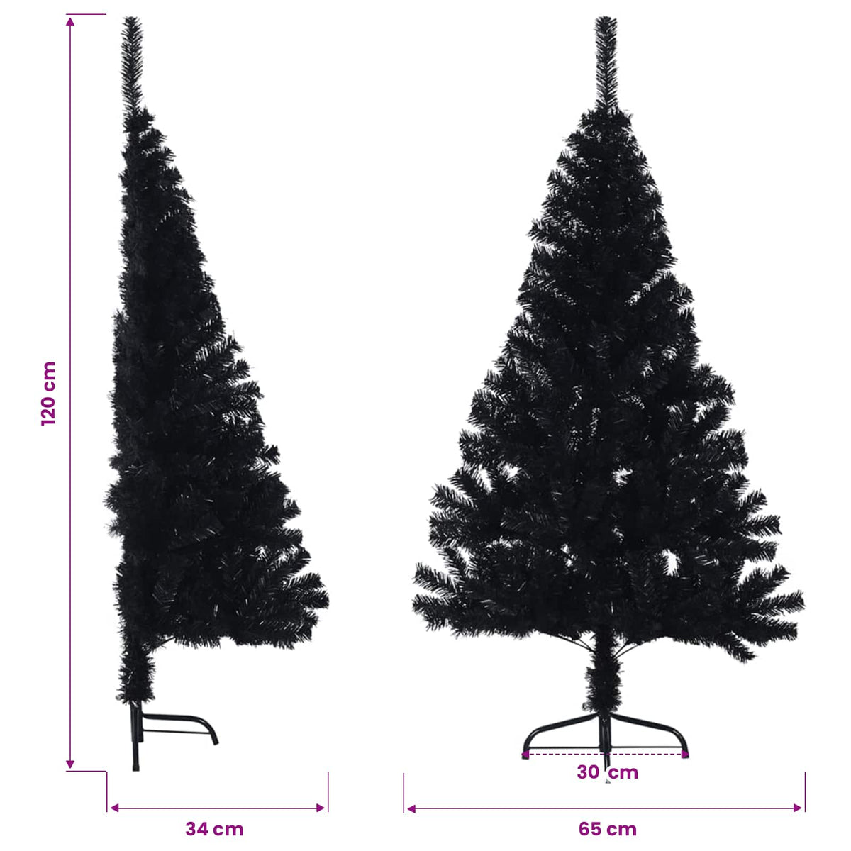vidaXL Artificial Half Christmas Tree with Stand Black 120 cm PVC