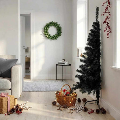 vidaXL Artificial Half Christmas Tree with Stand Black 150 cm PVC