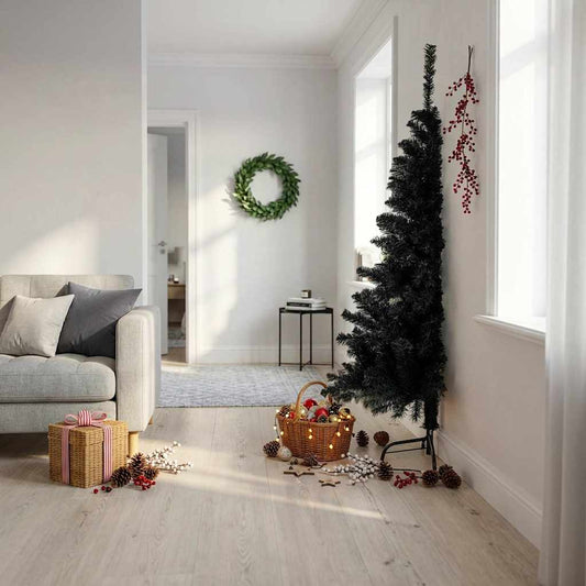 vidaXL Artificial Half Christmas Tree with Stand Black 180 cm PVC