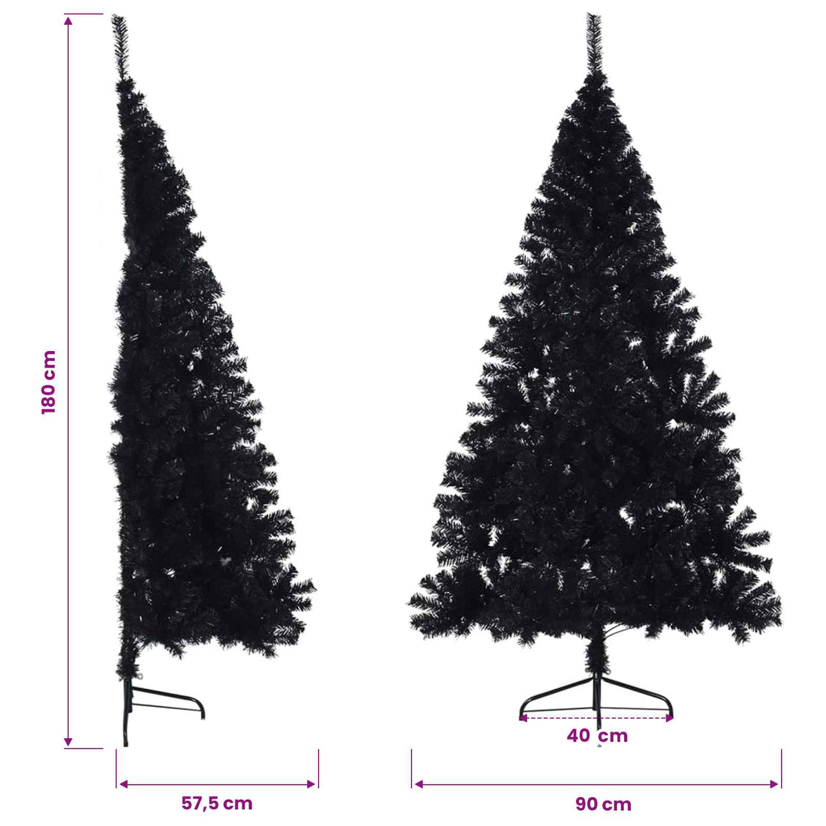 vidaXL Artificial Half Christmas Tree with Stand Black 180 cm PVC