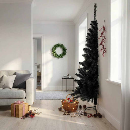 vidaXL Artificial Half Christmas Tree with Stand Black 210 cm PVC
