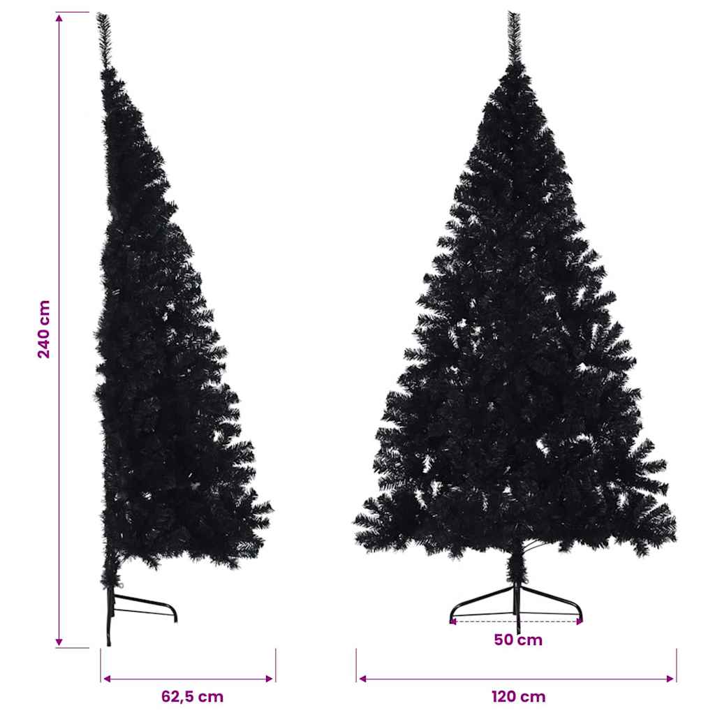 vidaXL Artificial Half Christmas Tree with Stand Black 240 cm PVC