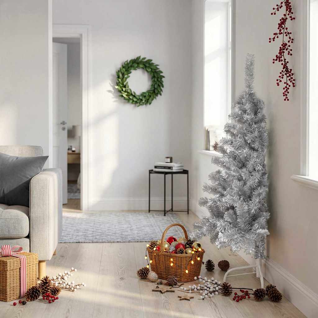 vidaXL Artificial Half Christmas Tree with Stand Silver 120 cm PET