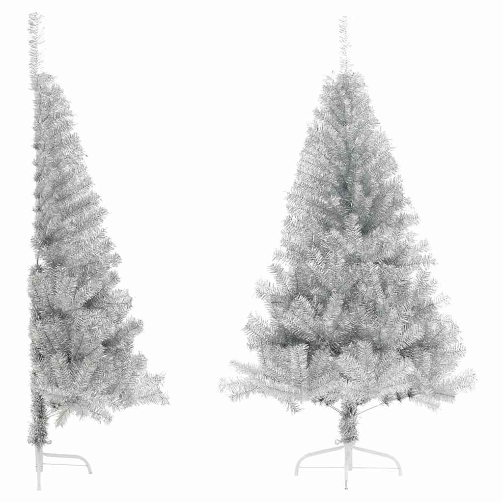 vidaXL Artificial Half Christmas Tree with Stand Silver 150 cm PET