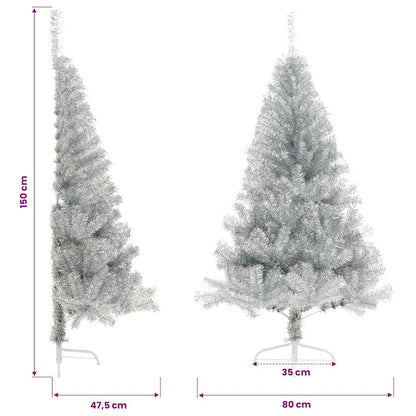 vidaXL Artificial Half Christmas Tree with Stand Silver 150 cm PET