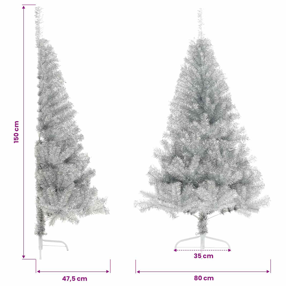 vidaXL Artificial Half Christmas Tree with Stand Silver 150 cm PET