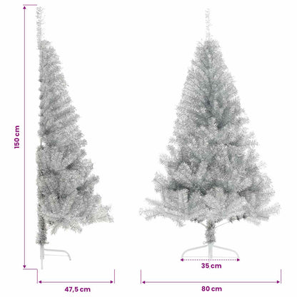 vidaXL Artificial Half Christmas Tree with Stand Silver 150 cm PET
