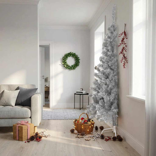vidaXL Artificial Half Christmas Tree with Stand Silver 210 cm PET