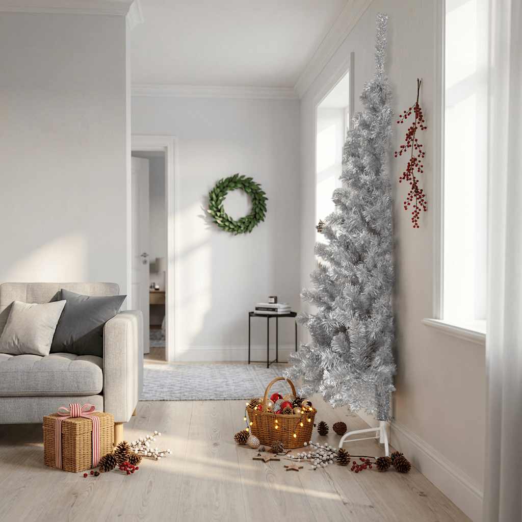 vidaXL Christmas Tree | Silver | PET, steel | 240 cm tall | Decorative Inlays