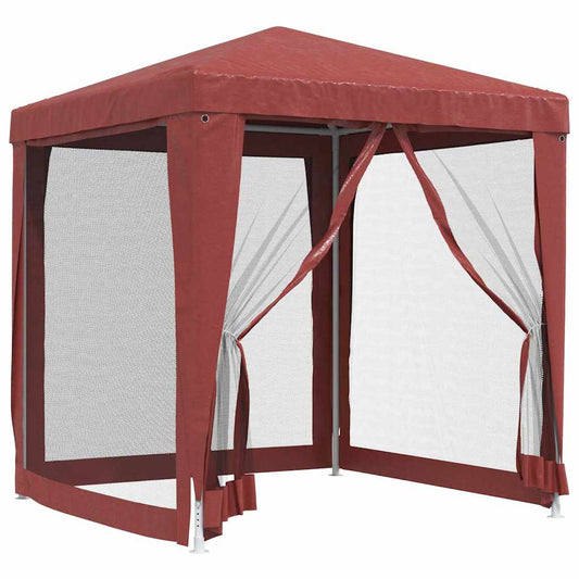 319220 vidaXL Party Tent with 4 Mesh Sidewalls Red 2x2 m HDPE