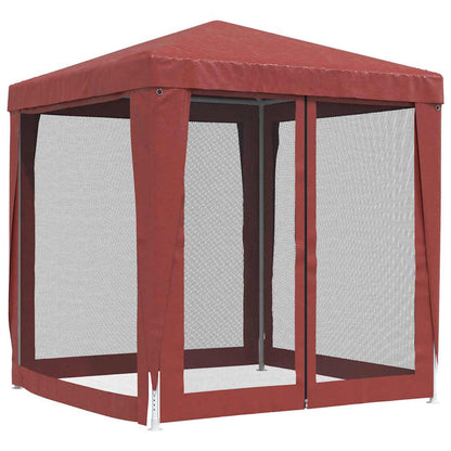 319220 vidaXL Party Tent with 4 Mesh Sidewalls Red 2x2 m HDPE