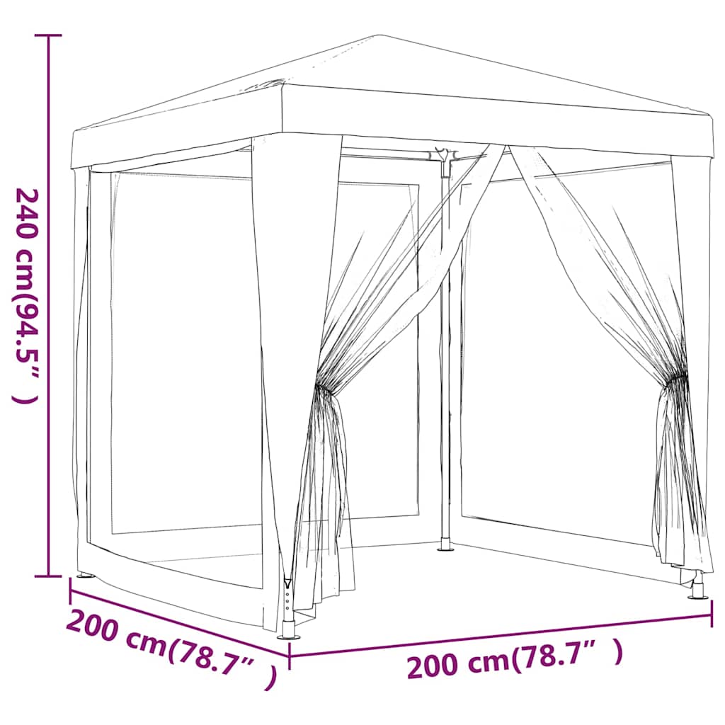 319220 vidaXL Party Tent with 4 Mesh Sidewalls Red 2x2 m HDPE