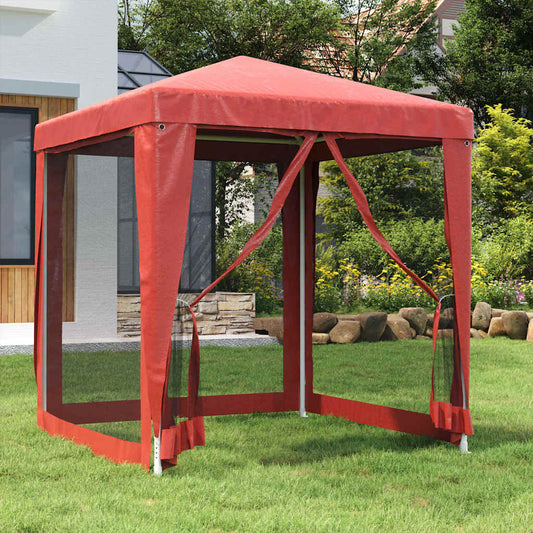 319220 vidaXL Party Tent with 4 Mesh Sidewalls Red 2x2 m HDPE