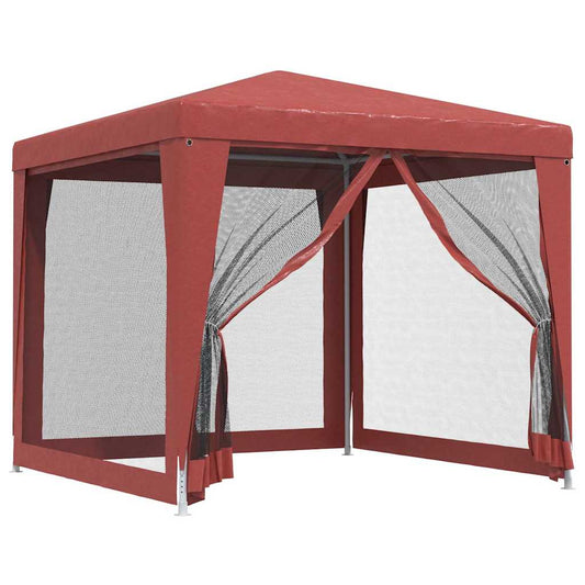 vidaXL Party Tent with 4 Mesh Sidewalls Red 2,5x2,5 m HDPE