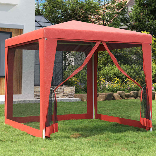 vidaXL Party Tent with 4 Mesh Sidewalls Red 2,5x2,5 m HDPE