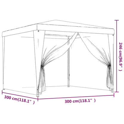 vidaXL Party Tent with 4 Mesh Sidewalls Blue 3x3 m HDPE