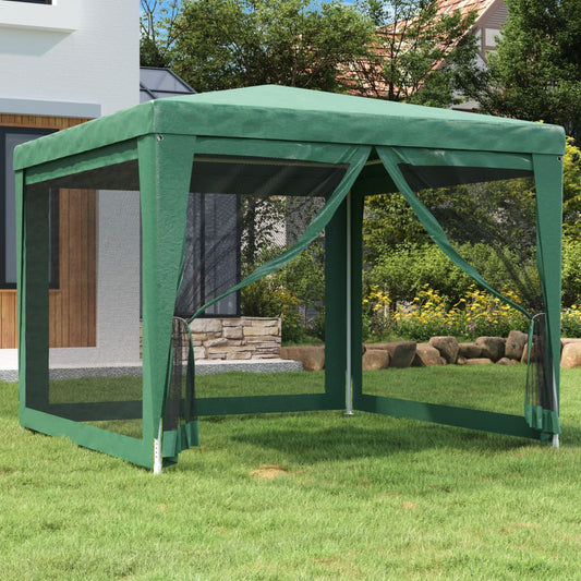 vidaXL Party Tent with 4 Mesh Sidewalls Green 3x3 m HDPE