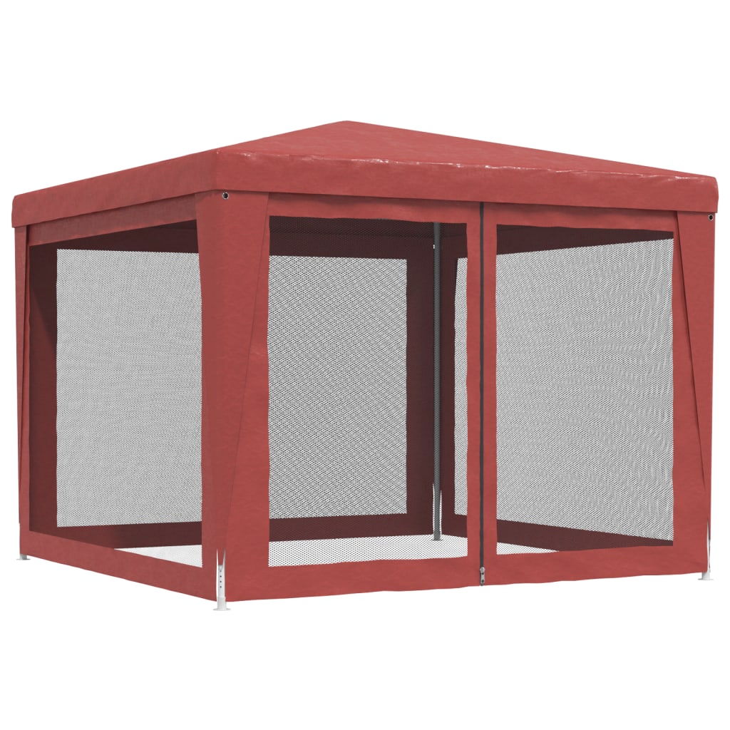 vidaXL Party Tent with 4 Mesh Sidewalls Red 3x3 m HDPE