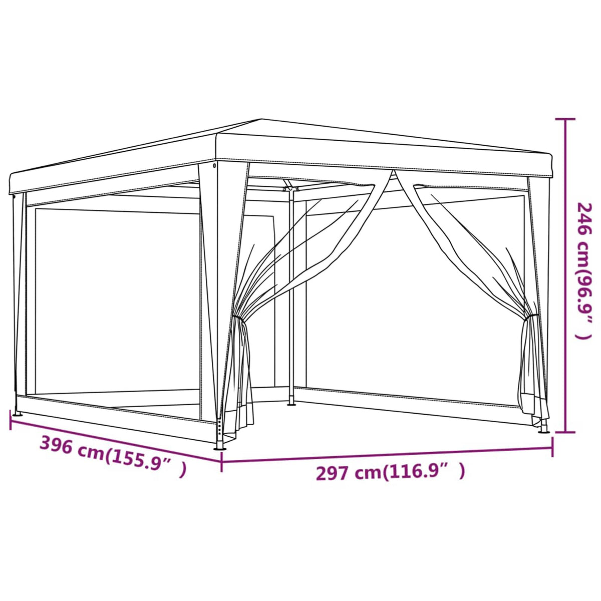 vidaXL Party Tent with 4 Mesh Sidewalls Blue 3x4 m HDPE