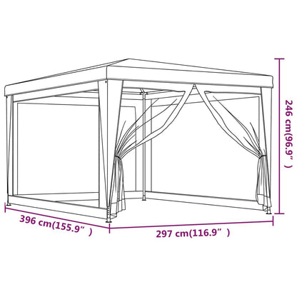 vidaXL Party Tent with 4 Mesh Sidewalls Blue 3x4 m HDPE