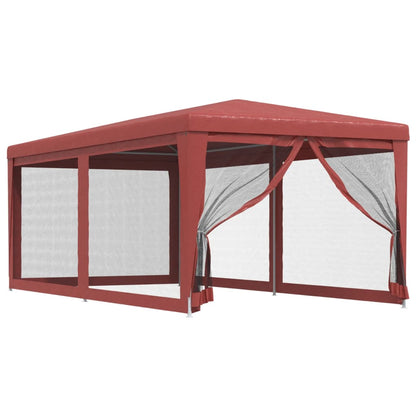 vidaXL Party Tent with 6 Mesh Sidewalls Red 3x6 m HDPE
