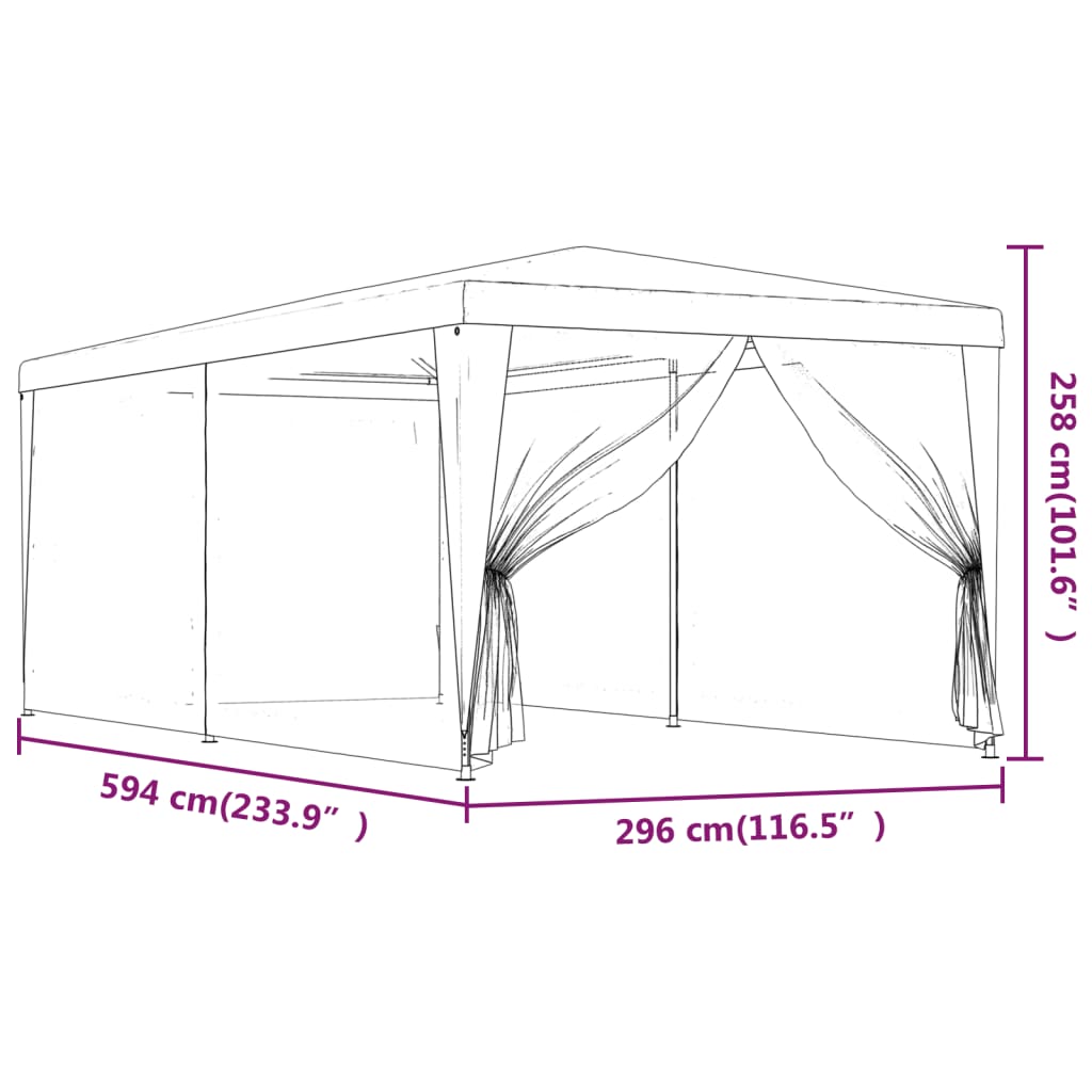 vidaXL Party Tent with 6 Mesh Sidewalls Red 3x6 m HDPE