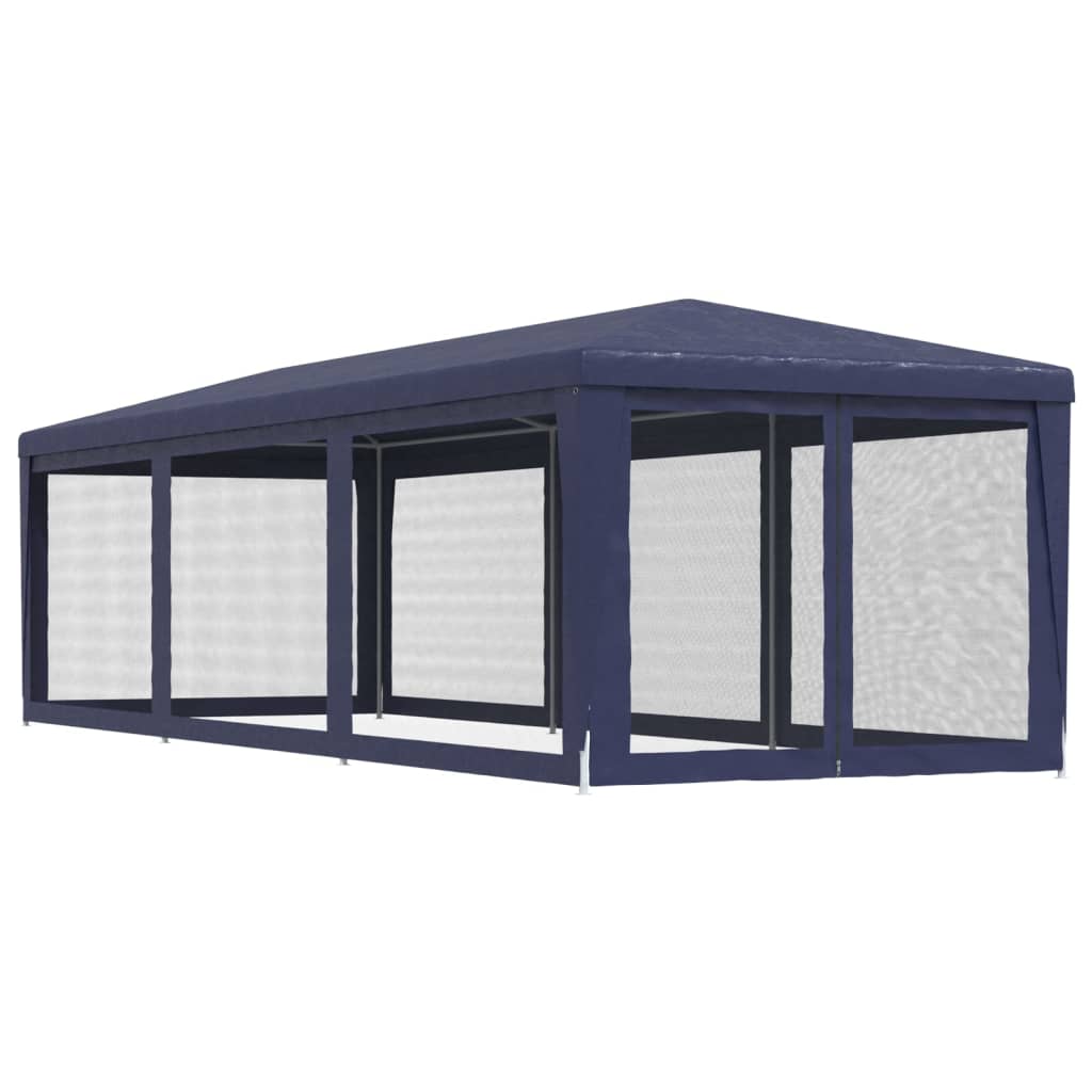 vidaXL Party Tent with 8 Mesh Sidewalls Blue 3x9 m HDPE