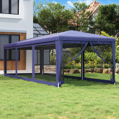 vidaXL Party Tent with 8 Mesh Sidewalls Blue 3x9 m HDPE