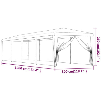 vidaXL Party Tent with 10 Mesh Sidewalls Anthracite 3x12 m HDPE