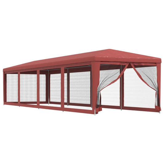 vidaXL Party Tent with 10 Mesh Sidewalls Red 3x12 m HDPE