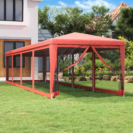 vidaXL Party Tent with 10 Mesh Sidewalls Red 3x12 m HDPE