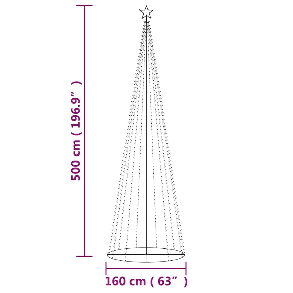 vidaXL Christmas Cone Tree Cold White 732 LEDs 160x500 cm