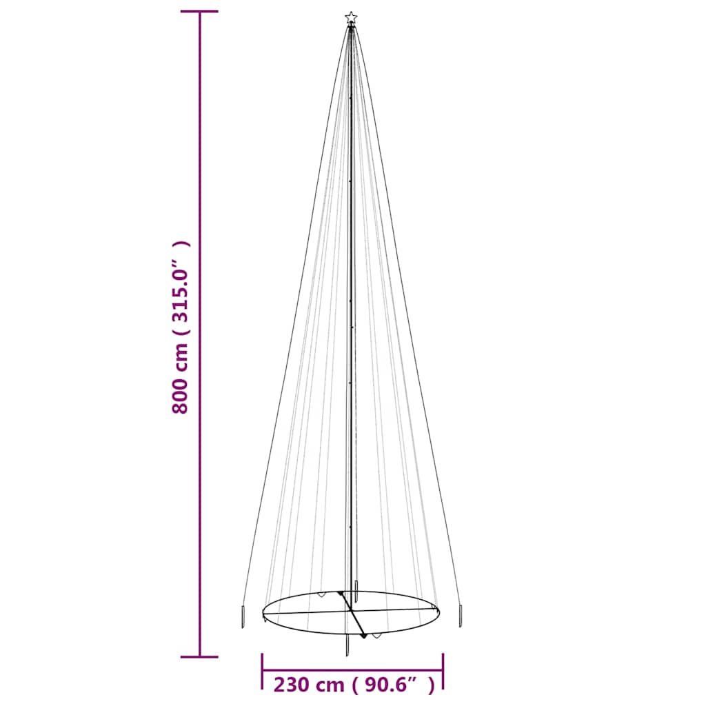 vidaXL Christmas Cone Tree Warm White 1134 LEDs 230x800 cm
