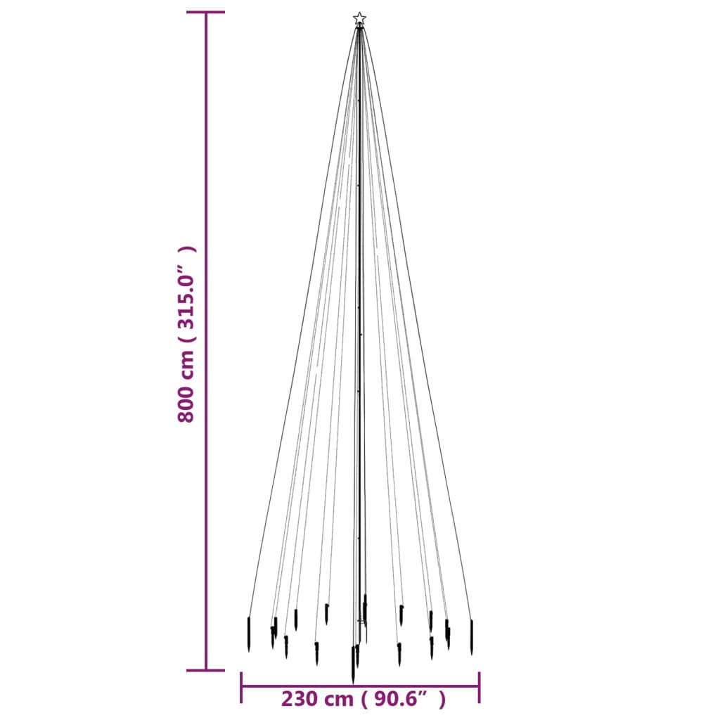 vidaXL Christmas Tree with Spike Blue 1134 LEDs 800 cm