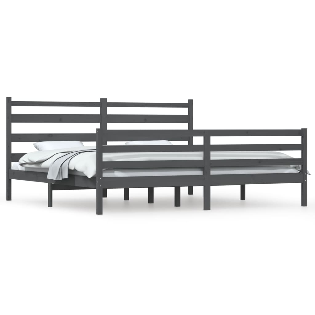 vidaXL Bed Frame | Grey | Solid pine wood | 200x200 cm |  Durable  | Bed Frame