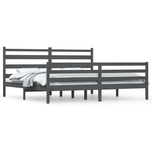 vidaXL Bed Frame | Grey | Solid pine wood | 200x200 cm |  Durable  | Bed Frame