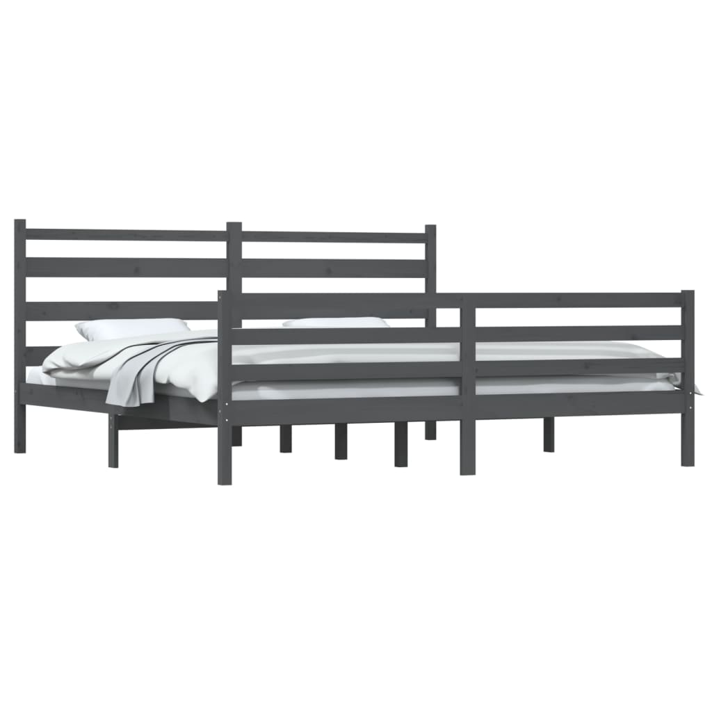 vidaXL Bed Frame | Grey | Solid pine wood | 200x200 cm |  Durable  | Bed Frame